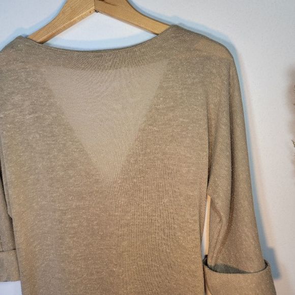 VINTAGE lightweight see-through tan knit dress V-neck - Picture 5 of 6
